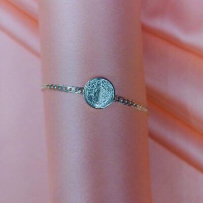 Pulseira Medalha São Bento Banhada a Ouro 18K