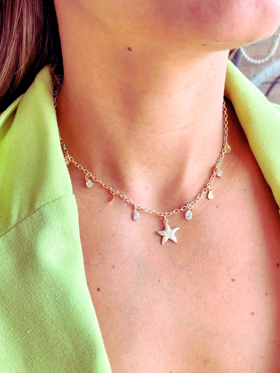 Choker Estrela com Gotas de Zircônias Banhado a Ouro 18k