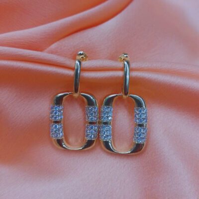 Brinco Quadrado Cravejado Banhado A Ouro 18K