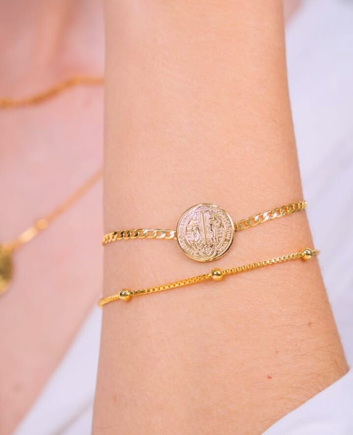 Pulseira Medalha São Bento Banhada a Ouro 18K - Imagem 2