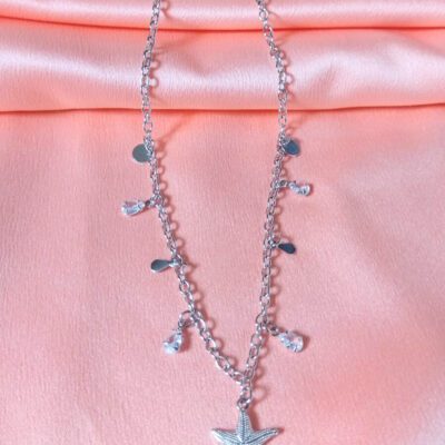 Choker Estrela com Gotas de Zircônias Banhado a Ródio Branco