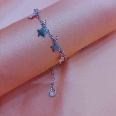 Pulseira De Estrela Banhado A Ródio Branco