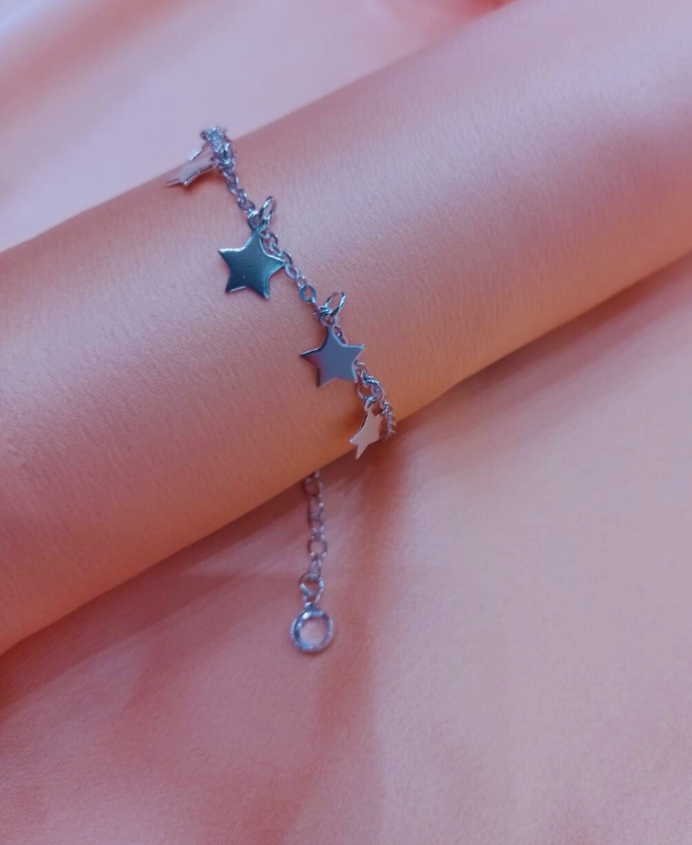 Pulseira De Estrela Banhado A Ródio Branco