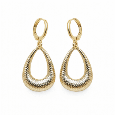 Brinco Click Gota Vazada Banhado a Ouro 18K