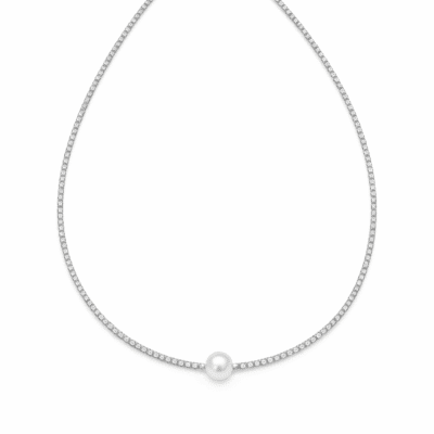 Colar Riviera com Pérola Banhado a Ródio Branco