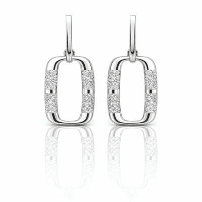 Brinco Quadrado Cravejado Banhado A Ródio Branco