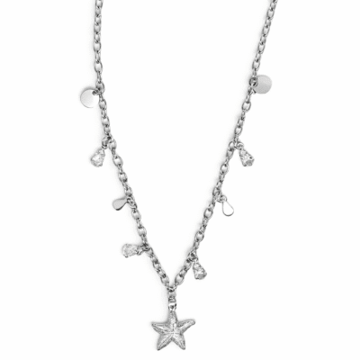 Choker Estrela com Gotas de Zircônias Banhado a Ródio Branco