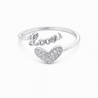 Anel Loveu Coração Cravejado Banhado A Ródio Branco