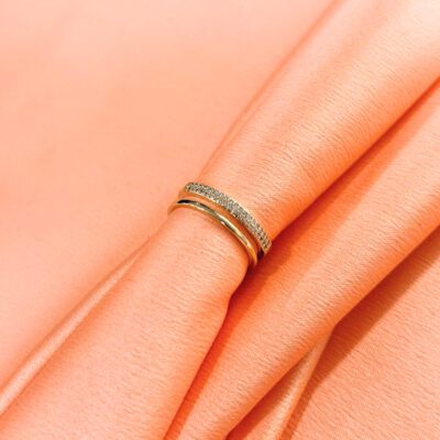 Anel dois Aros Cravejado Banhado A Ouro 18K