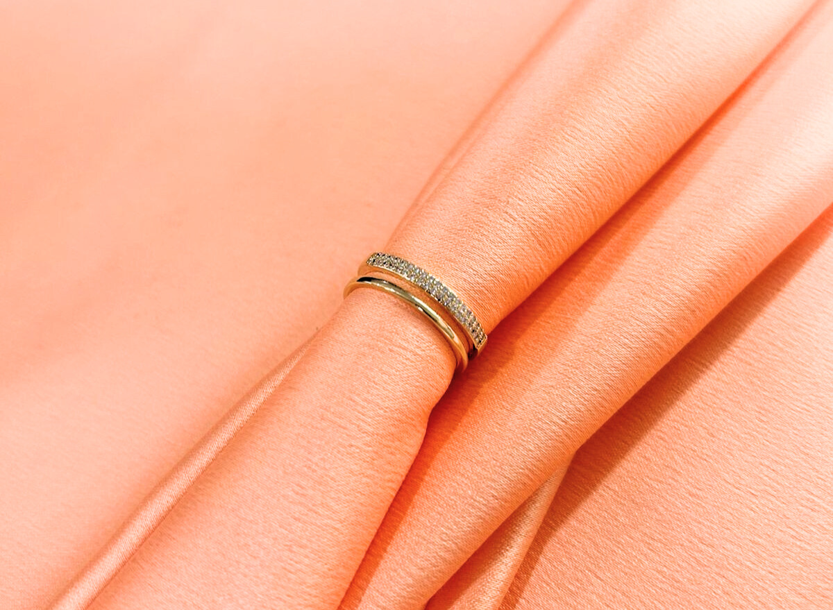 Anel dois Aros Cravejado Banhado A Ouro 18K