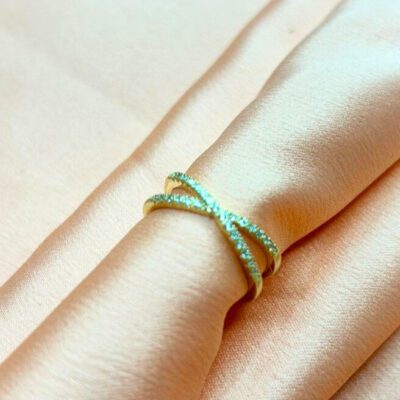 Anel Cruzado Cravejado Banhado A Ouro 18k