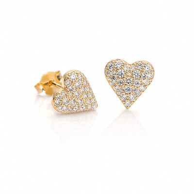Brinco Coração Cravejado Banhado a Ouro 18K