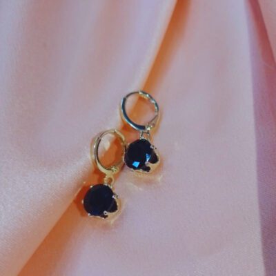 Brinco Click Com Zircônia Preta Banhado a Ouro 18k