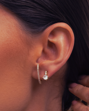 Brinco Ear Hook Cravejado com Zircônia Banhado A Ródio Branco - Imagem 2