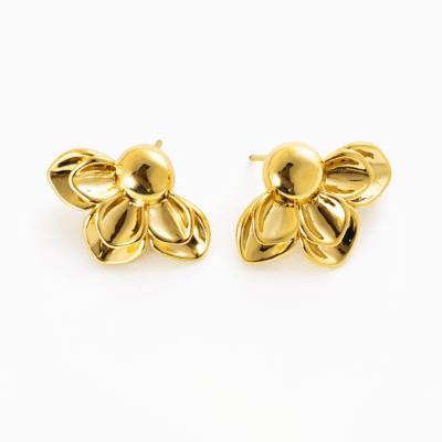 Brinco Meia Flor Invertida Banhado a Ouro 18K