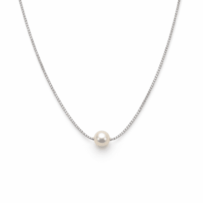 Colar Riviera Fina com Pérola Banhado a Ródio Branco