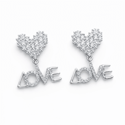 Brinco Coração Love Cravejado Banhado a Ródio Branco