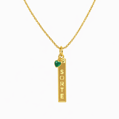 Colar Sorte com Pingente Coração Verde Banhado a Ouro 18K