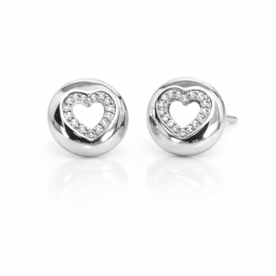 Brinco Medalha Coração Cravejado Banhado a Ródio Branco