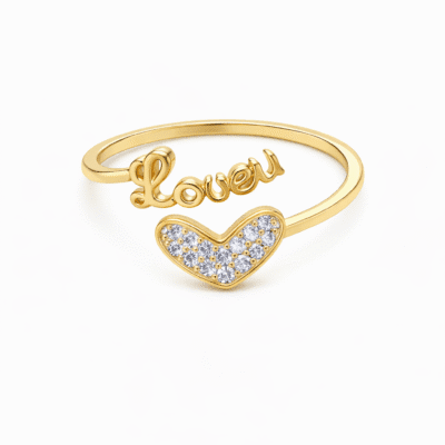 Anel Loveu Coração Cravejado Banhado A Ouro 18k