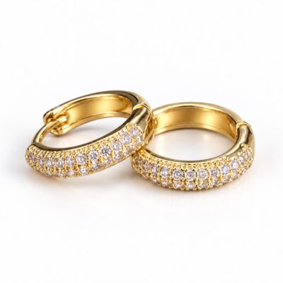 Brinco Click Argola Cravejada Pequena Banhado a Ouro 18k