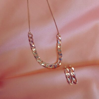 Conjunto Colar e Brinco Corrente Médio Banhado a Ouro 18K