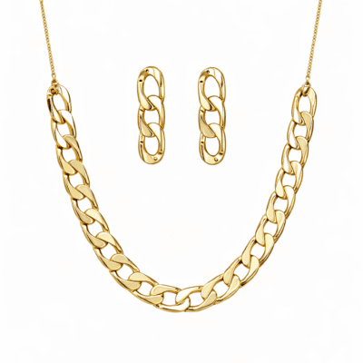 Conjunto Colar e Brinco Corrente Médio Banhado a Ouro 18K