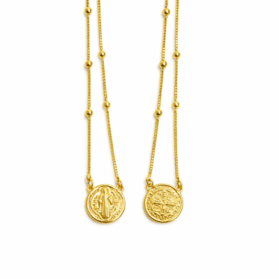 Colar Escapulário Medalha P São Bento Banhada a Ouro 18K
