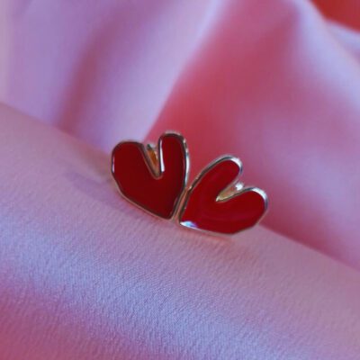 Brinco de Coração Vermelho Banhado a Ouro 18K