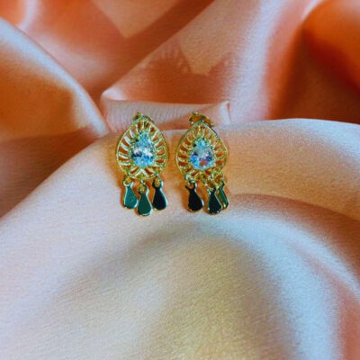 Brinco Gota com Cristal e Gotinhas Banhado a Ouro 18K