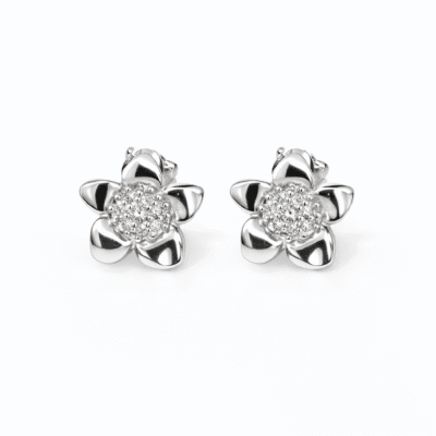 Brinco Flor Médio Banhado a Ródio Branco