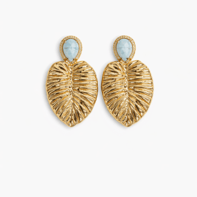 Brinco Folha Resina Off White Banhado Ouro 18k