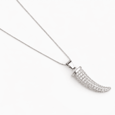 Colar Amuleto Cravejado Banhado A Ródio Branco