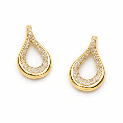 Brinco Gota Vazada Gold Cravejado Banhado Ouro 18K