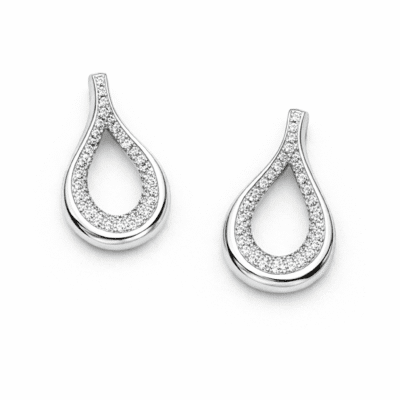 Brinco Gota Vazada Silver Cravejado Banhado Ródio Branco