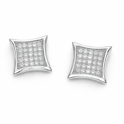 Brinco Quadrado Cravejado Banhado A Ródio Branco