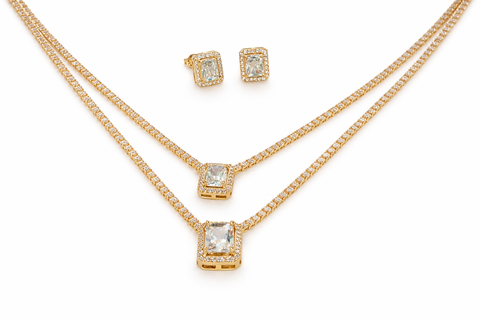 Conjunto Riviera Colar e Brinco com Zircônias – Banho Ouro 18K
