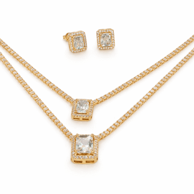 Conjunto Riviera Colar e Brinco com Zircônias  – Banho Ouro 18K