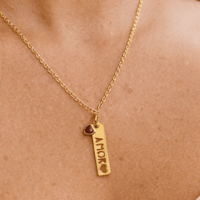 Colar Amor com Pingente Coração Vermelho Banhado A Ouro 18k