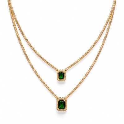Colar Riviera Colar e Brinco com Zircônias Esmeralda – Banho Ouro 18K