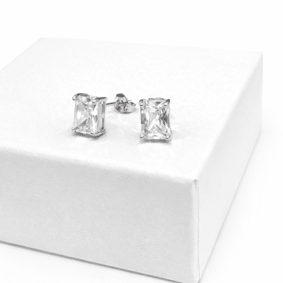 Brinco Quadrado de Zircônia Crystal Banhado a Ródio Branco