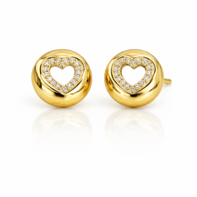 Brinco Medalha Coração Cravejado Banhado a Ouro 18k