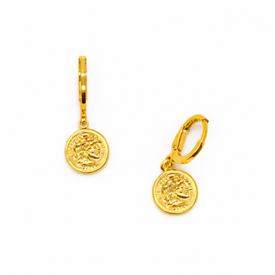 Brinco Click com Pingente Medalha Moeda – Banho em Ouro 18K