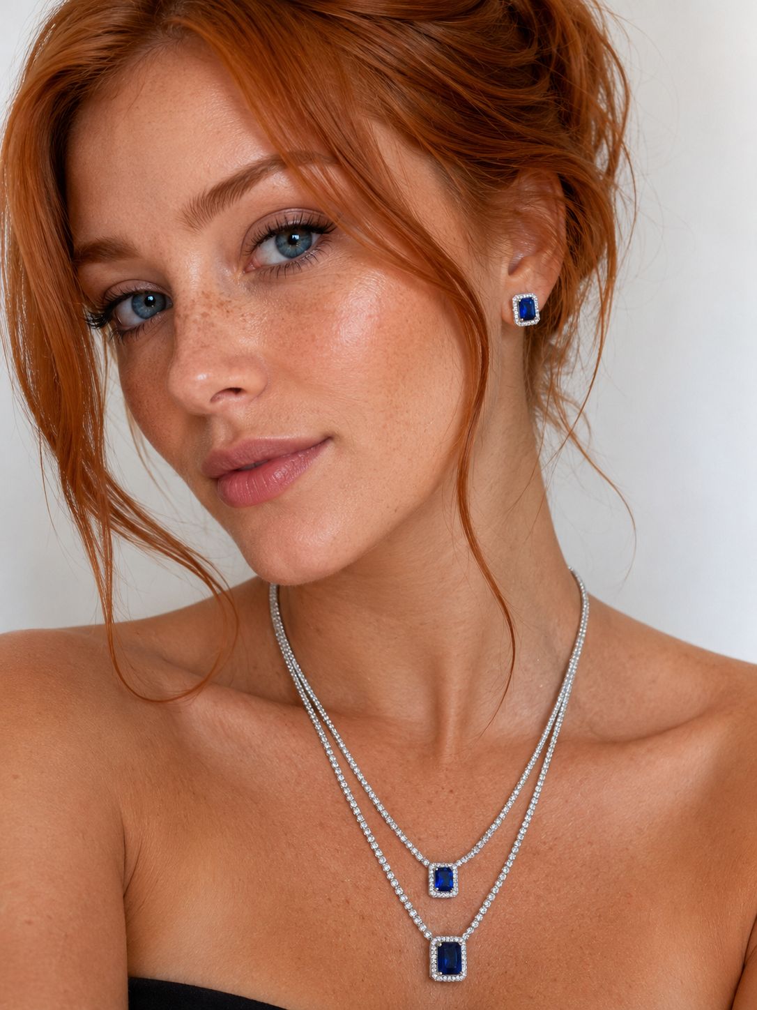Conjunto Riviera Colar e Brinco Safira – Banho Ródio Branco - Imagem 4