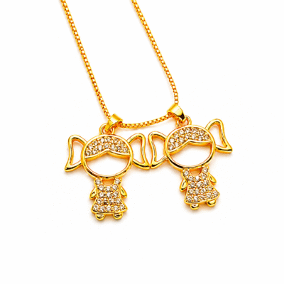 Colar Duas Meninas Cravejada - Banho em Ouro 18k