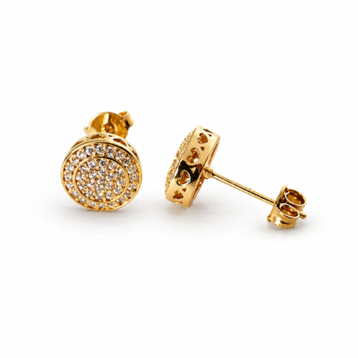 Brinco Redondo Cravejado com Mini Corações Banhado a Ouro 18K