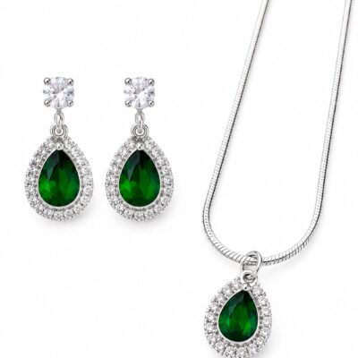 Conjunto Colar e Brincos Zircônia Verde Esmeralda