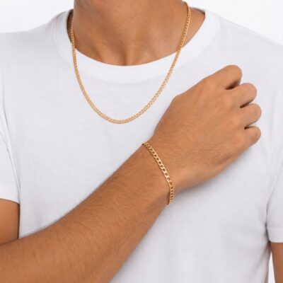 Conjunto Masculino Colar e Pulseira Elo Grumet Banhado a Ouro 18K