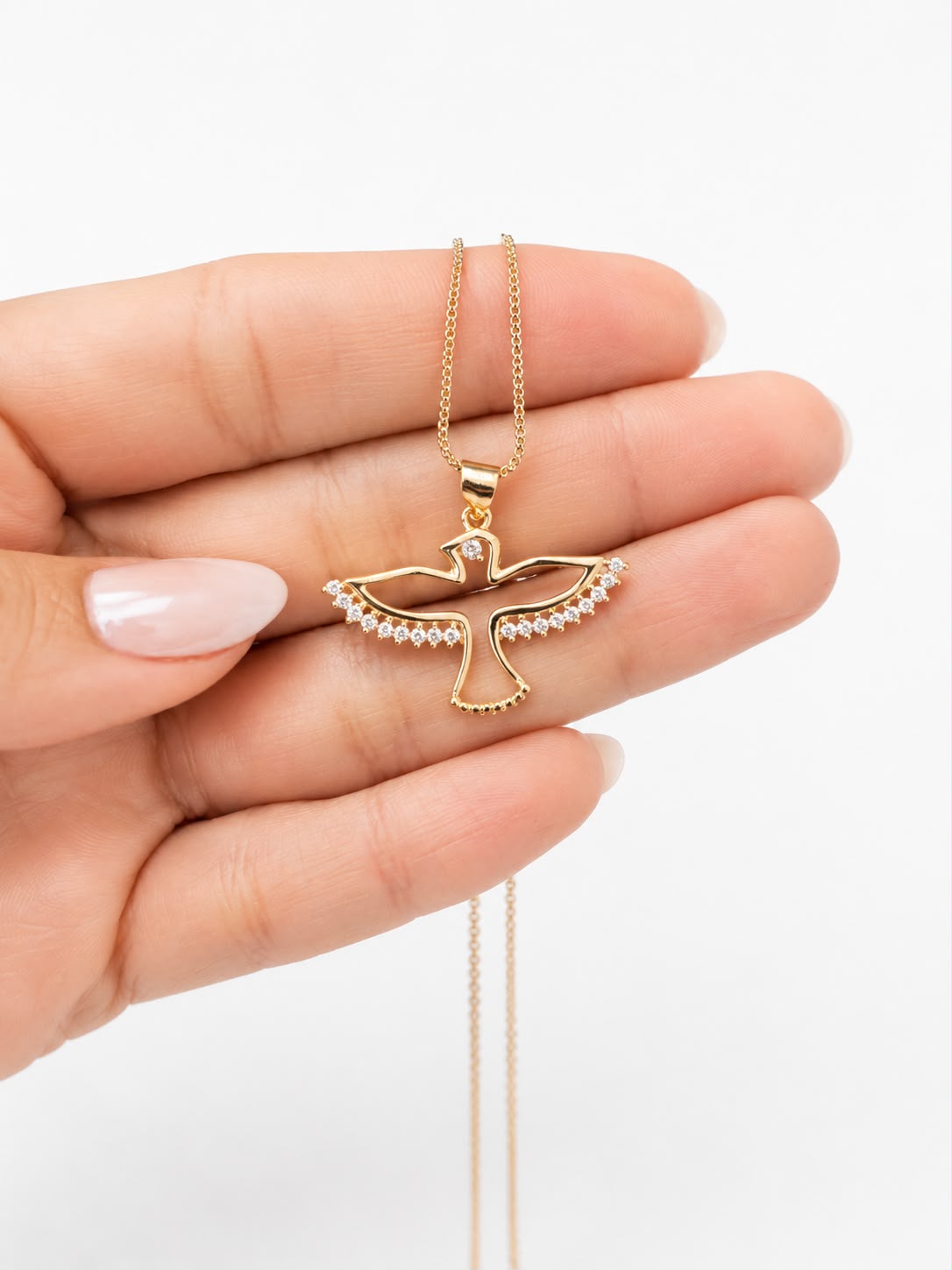 Colar Espírito Santo Cravejado Banhado a Ouro 18K - Imagem 3