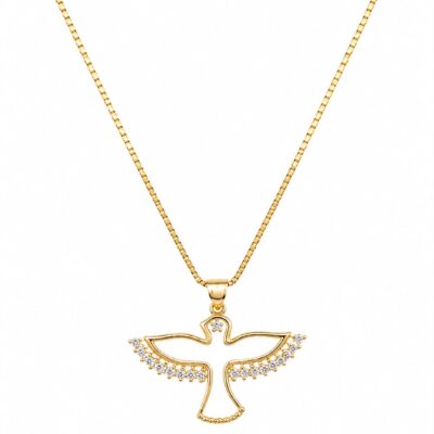 Colar Espírito Santo Cravejado Banhado a Ouro 18K